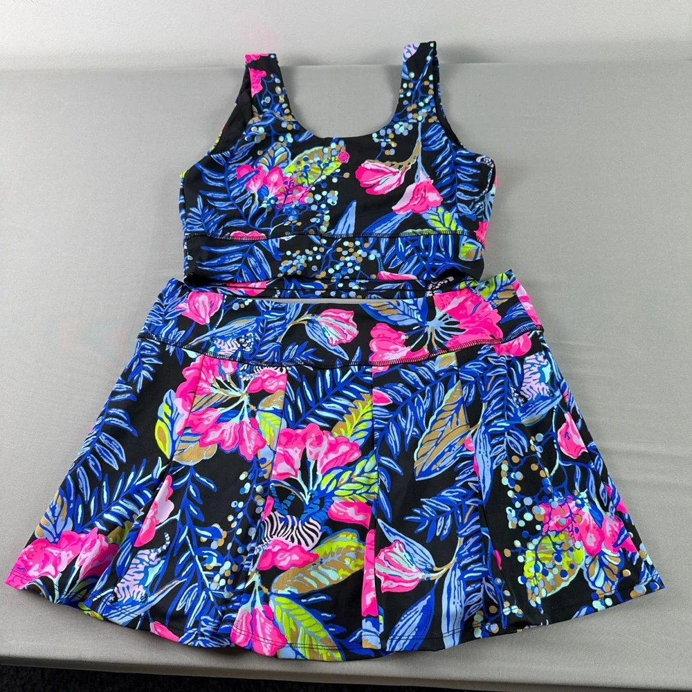 Lilly Pulitzer San Remo Luxletic Floral Skort & Sport Bra Top Set Women's Large